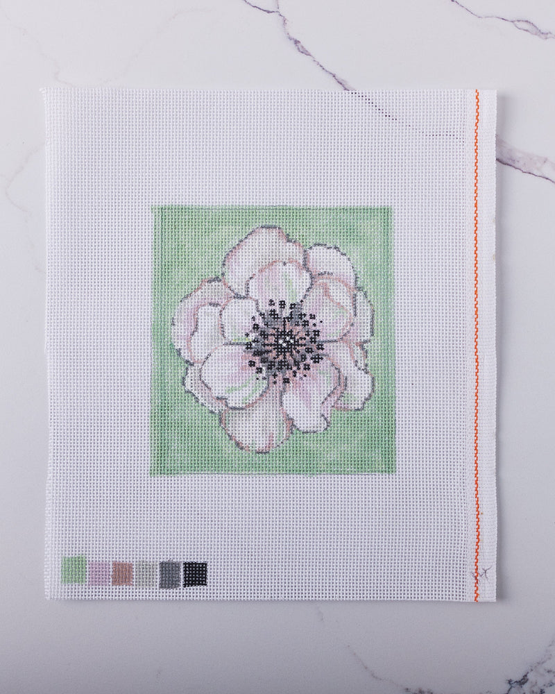 "White Anemone" - Hand Painted Needlepoint Canvas - HM Nabavian