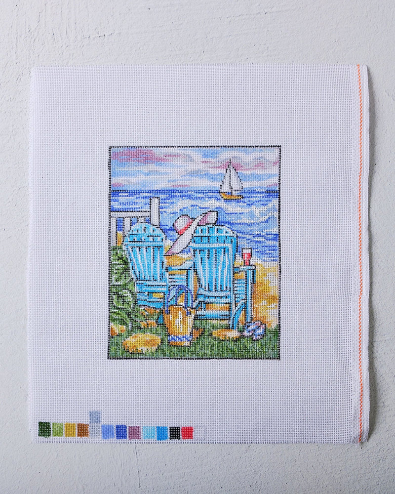 Blue Adirondack Lawn Chairs - Hand Painted Needlepoint Canvas - HM Nabavian