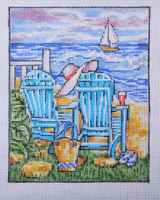 Blue Adirondack Lawn Chairs - Hand Painted Needlepoint Canvas - HM Nabavian