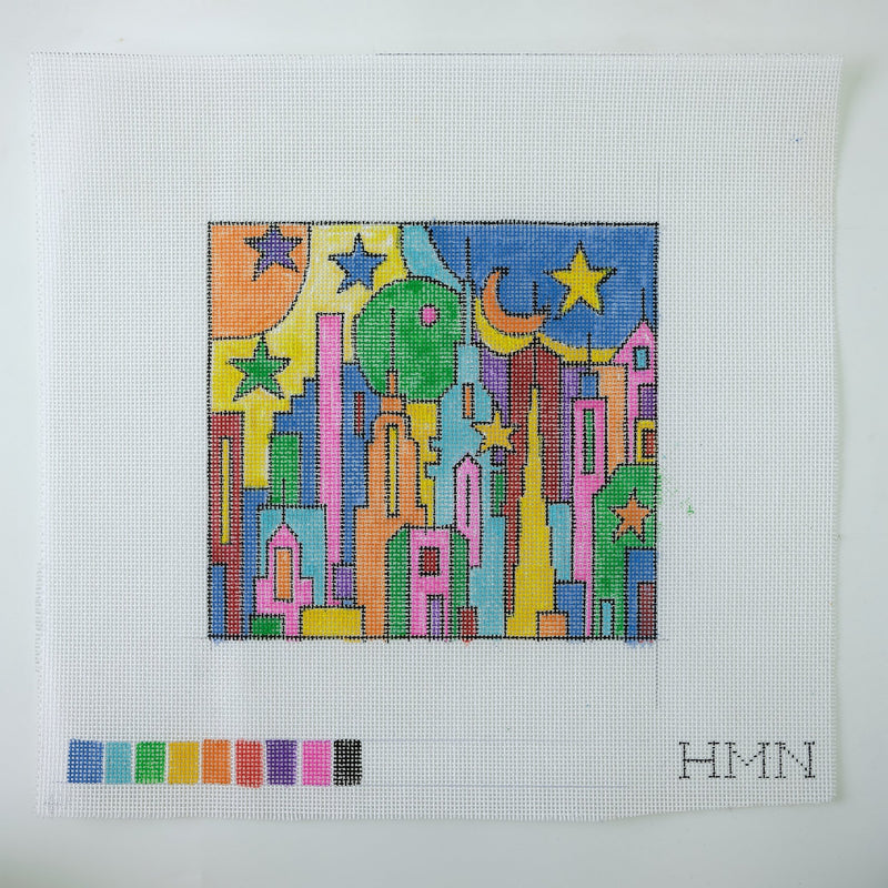NYC Skyline - Hand Painted Needlepoint Canvas - HM Nabavian