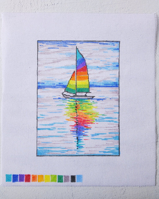 Rainbow Sailboat Hand Painted Needlepoint Canvas - HM Nabavian