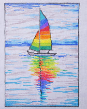 Rainbow Sailboat Hand Painted Needlepoint Canvas - HM Nabavian