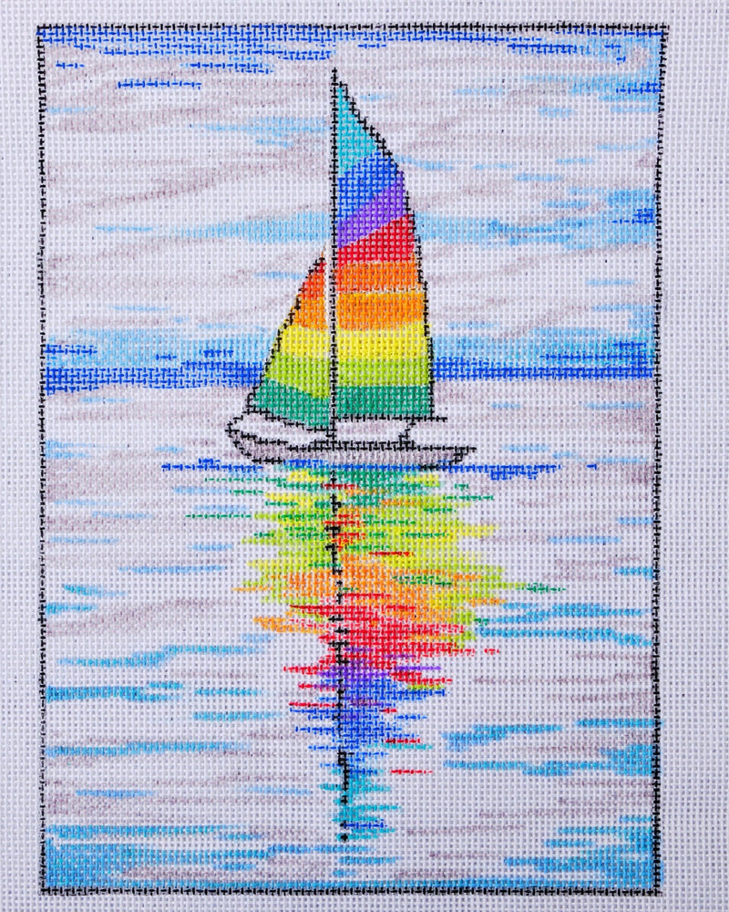 Rainbow Sailboat Hand Painted Needlepoint Canvas - HM Nabavian