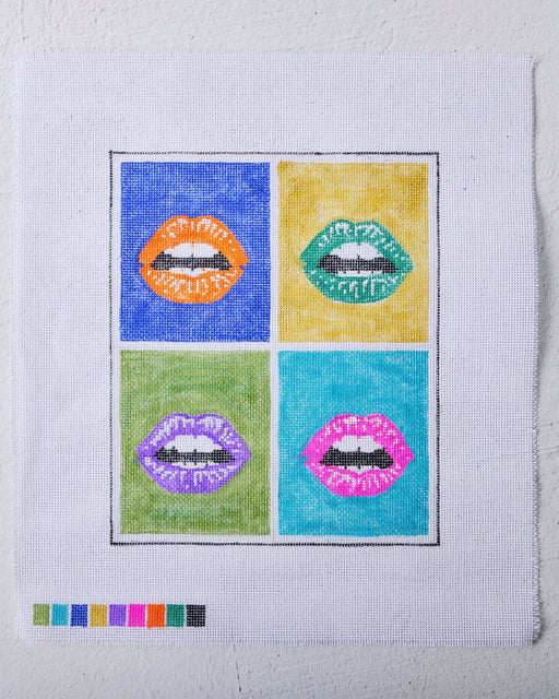 Warhol Inspired "Lips" - Hand Painted Needlepoint Canvas - HM Nabavian